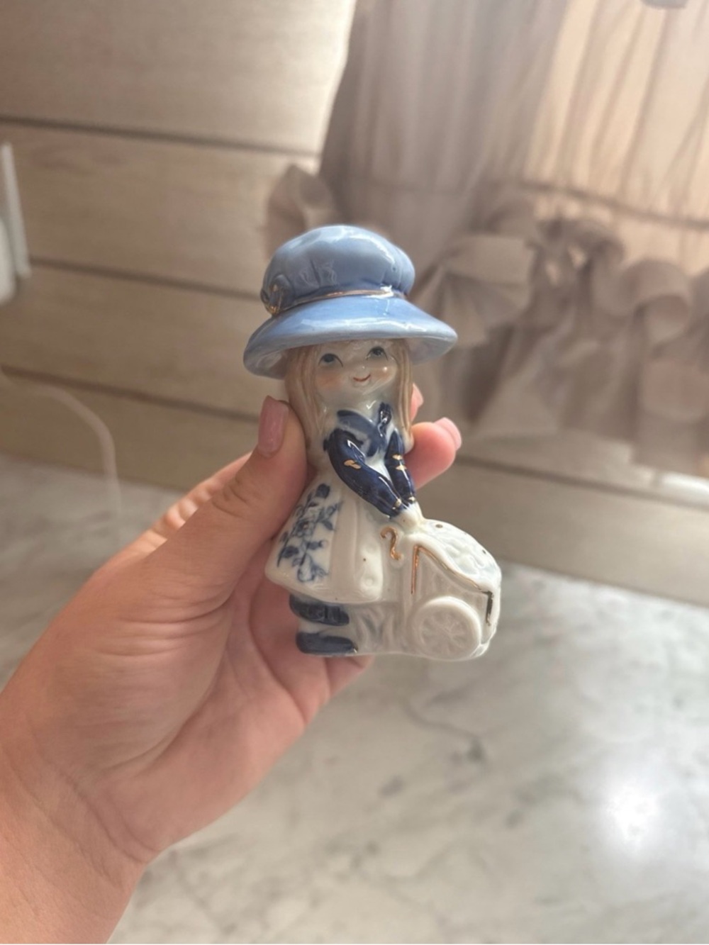 Blue and White Porcelain Girl Figurine - Vintage-Style Home Accent